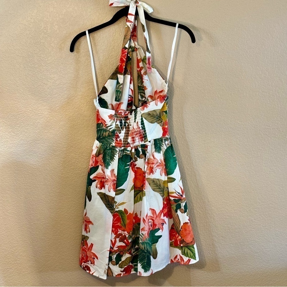 NWT Gianni Bini Dress Size 0 Charlotte Halter Ivory Tropical 100% Cotton Floral - Picture 7 of 14